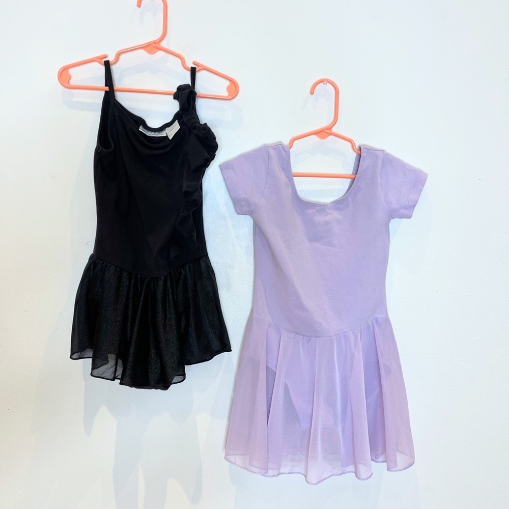 Lot 2 Kids Dancewear Unitard Leotard tutu Ballet Pink Black Danskin Bundle Sz 7
